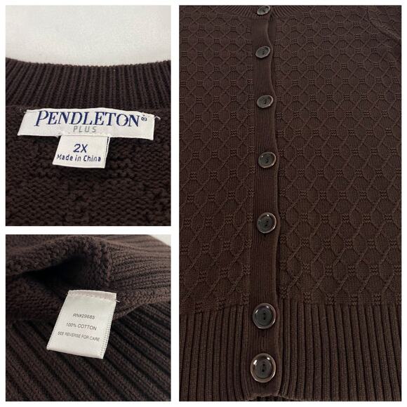 Pendleton Brown Cable Knit Cardigan Sweater Sz XXL - Picture 4 of 9